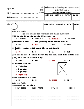 Đề kiểm tra định kỳ cuối học kỳ I môn Toán Lớp 4 - Năm học 2014-2015 - Trường Tiểu học Số 1 Trà Sơn (Có đáp án)